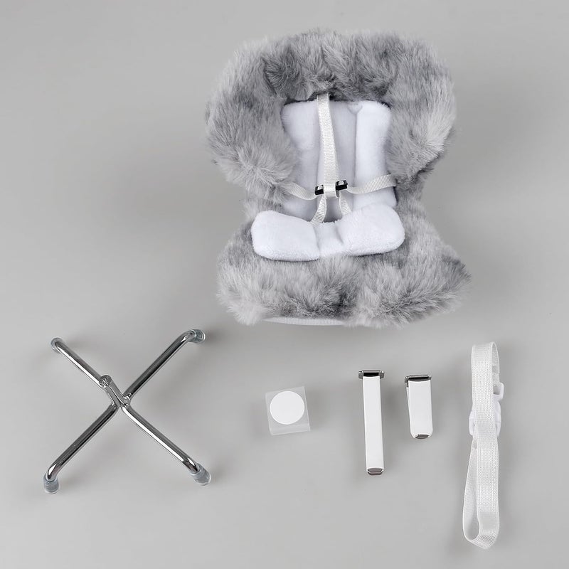 Walant Doll Car Seat Compatible with Labubu, Chair for 10-17cm Dolls - Adjustable Safety Strap, Air Vent Clip & Desktop Stand, Soft Cushion, Cute Car Ornament Gift for Collectors & Fans (Pebble Grey) - Image 3